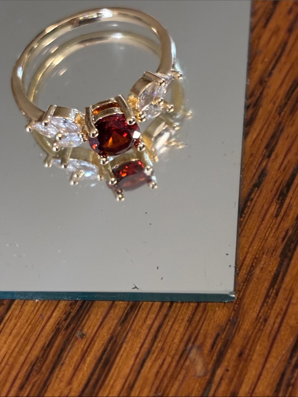 Sterling Silver Garnet Cocktail Ring with Clear Accent Stones
